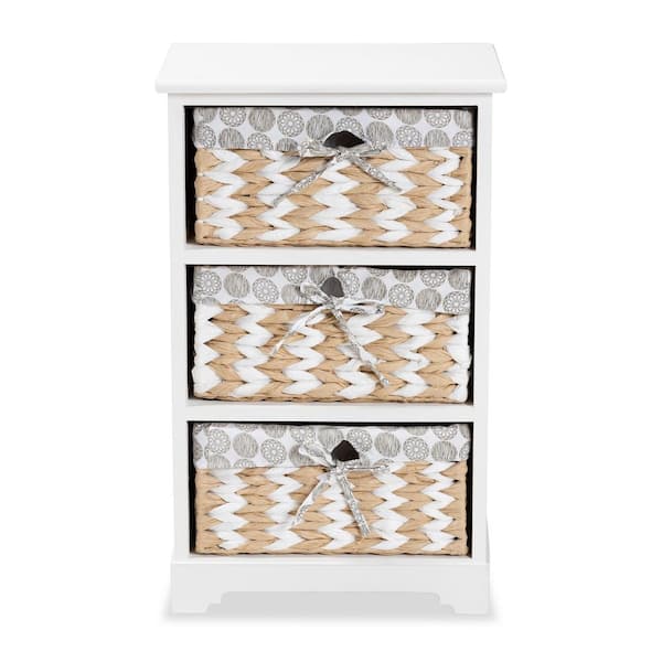 Baxton Studio Rianne White Storage Cabinet with 3-Baskets
