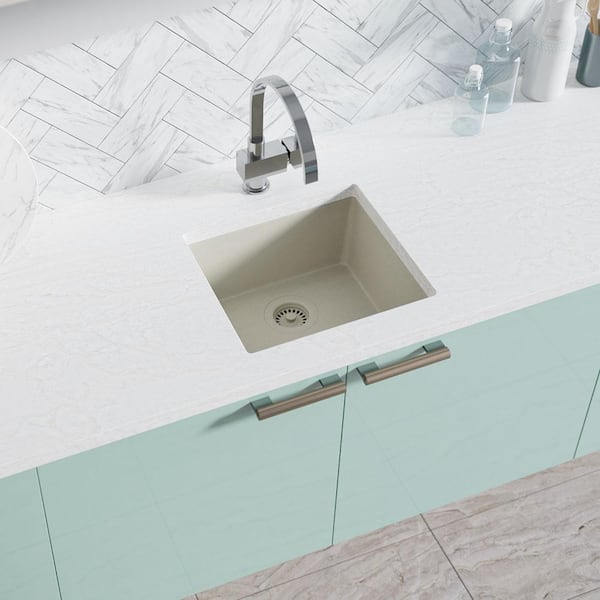 Rene Concrete Granite Quartz 18 in. Single Bowl Dualmount Kitchen Sink Kit