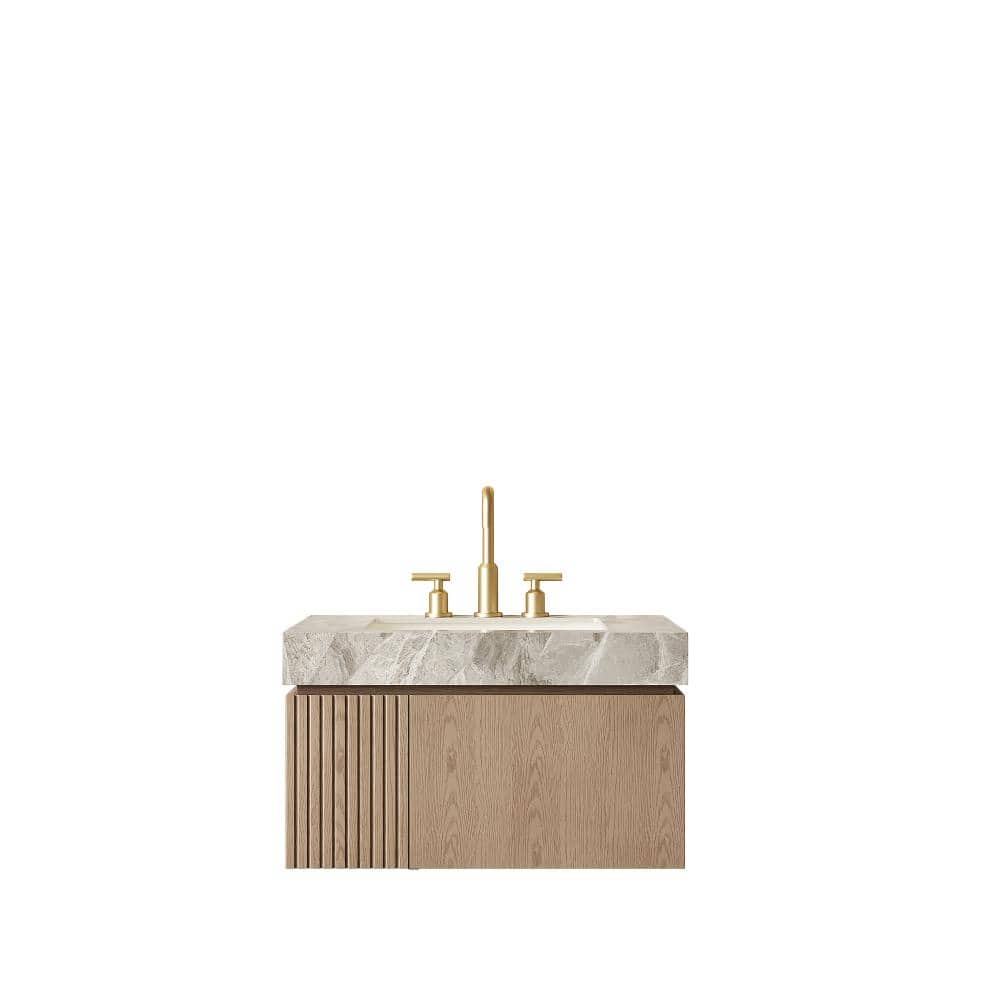 30 in. Floating Heidelberg Woodgrain Bath Vanity with Light Gray Sintered Stone Top and Ceramic Basin price history on PriceWatchPro
