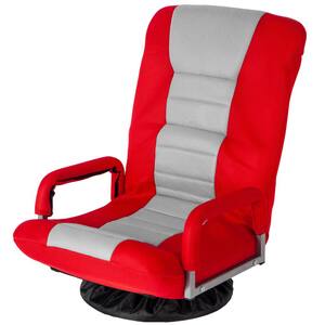 7-Position Red Linen Fabric Swivel Rocker Floor Chair Computer Gaming Chair Folding Sofa Lounger with Arms