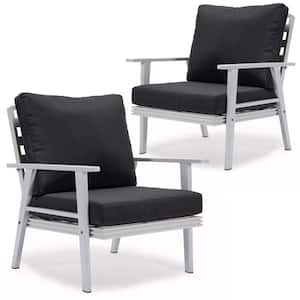 Walbrooke Modern White Aluminum Outdoor Arm Chair w/ Powder Coated Frame and Removable Cushions in. Charcoal (Set of 2)