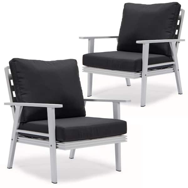 Leisuremod Walbrooke Modern White Aluminum Outdoor Arm Chair w/ Powder Coated Frame and Removable Cushions in. Charcoal (Set of 2)