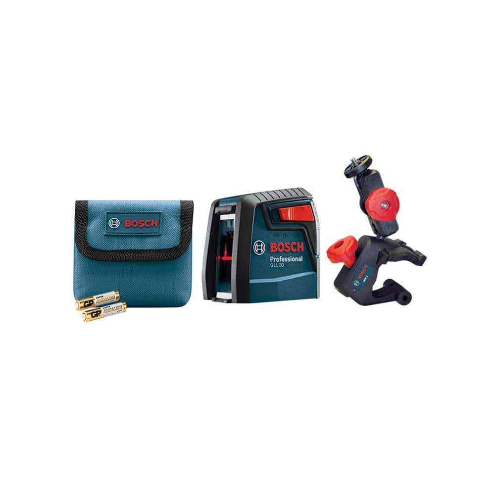 Bosch 30 ft. Cross Line Laser Level Self Leveling with 360 Degree Flexible  Mounting Device and Carrying Pouch GLL 30 S