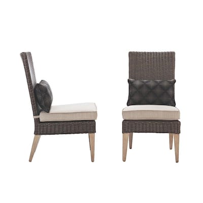Naples Brown All-Weather Wicker Outdoor Parson Dining Chair with Putty Cushions (Set of 2)