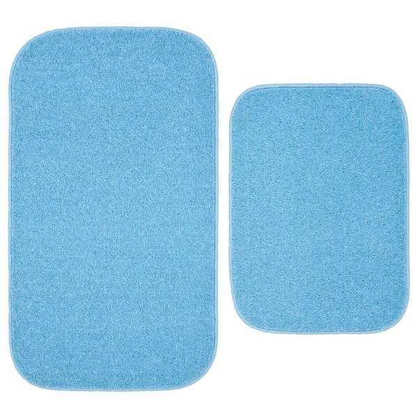 Sedona Basin Blue Solid Color Plush Polypropylene Rectangle 2-Piece Bathroom Rug Set