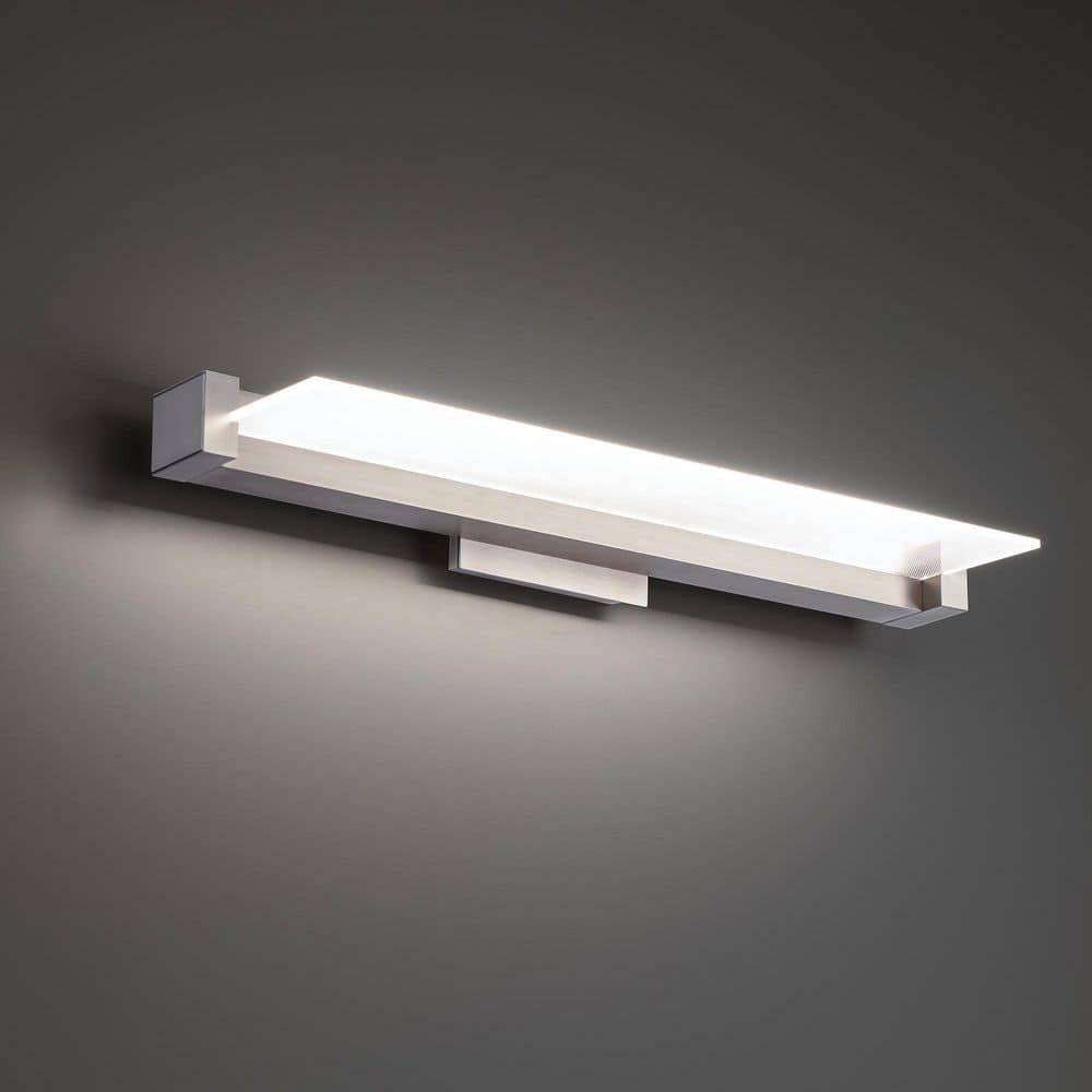 Spectre Brushed Nickel Slim LED Bath Bar with Frosted Acrylic Shade