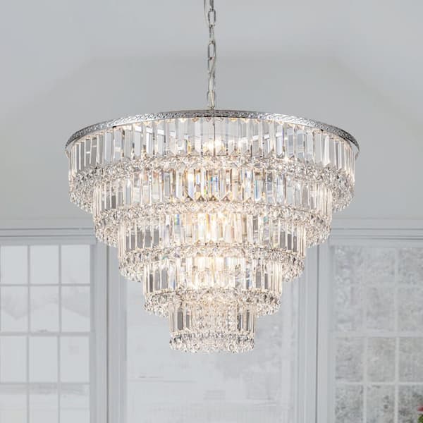Y'INSP 17-Lights Modern Polished Chrome 5-Tiered Waterfall Crystal