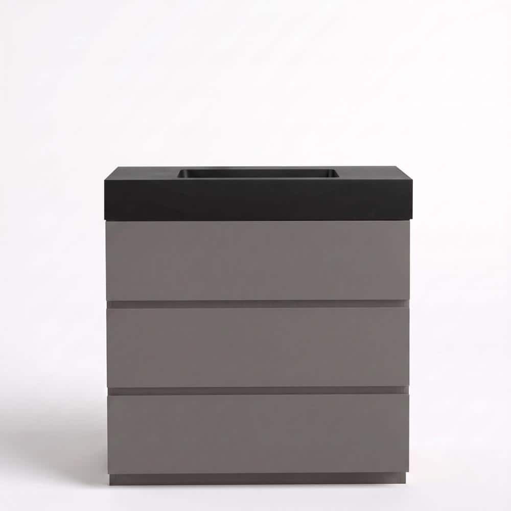 35.8 in. W x 18.1 in. D x 37 in. H Freestanding Bath Vanity in Gray with Black Solid Surface Top price history on PriceWatchPro