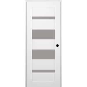 Mirella 28 in. x 80 in. Left Hand 4-Lite Frosted Glass Snow White Composite Wood Single Prehung Door