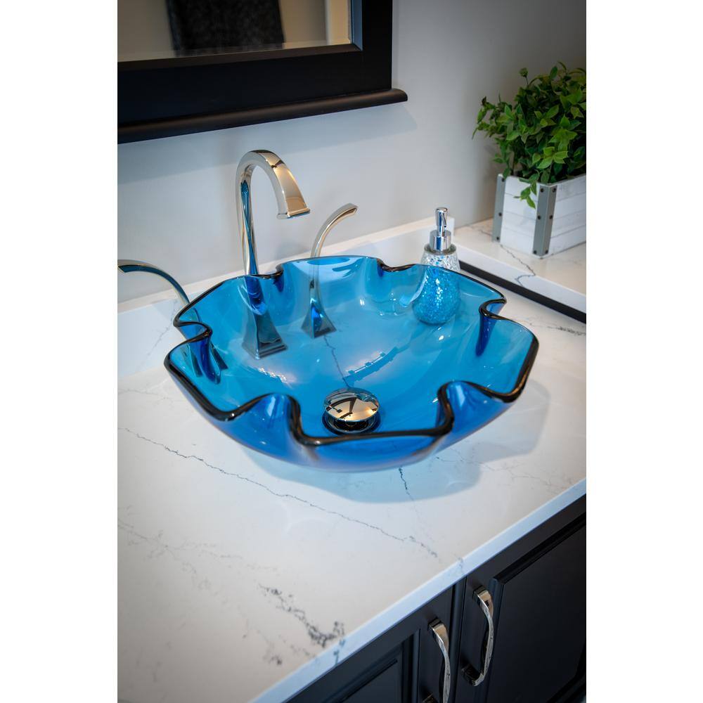 Eden Blue Wave Rim Tempered Glass Vessel Sink