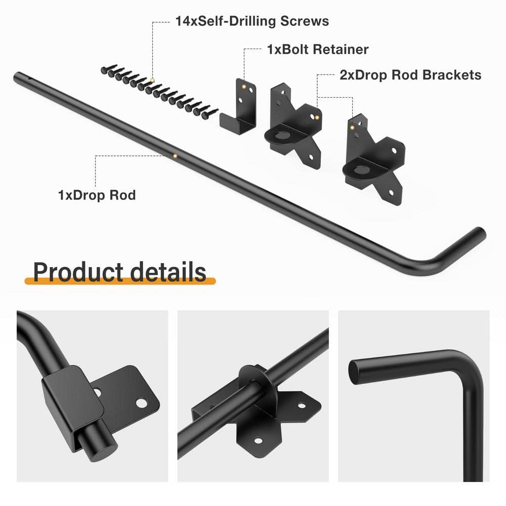 18" Black Metal Gate Cane Bolt with Fasteners