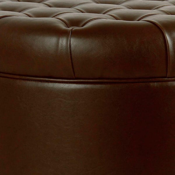 Benjara Brown Leatherette Upholstered, Faux Leather Ottoman B M