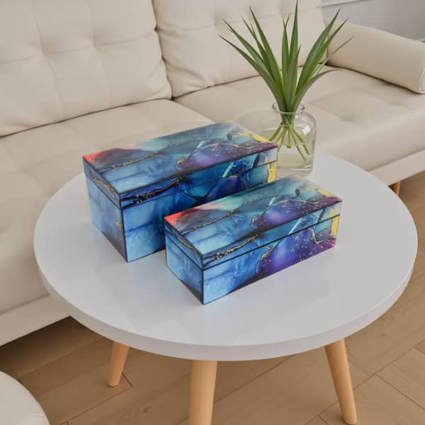 Dory Purple, Blue and Gold 6.75 in x 6 in. Accent Glass Decorative Box Set of 2
