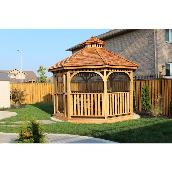 Outdoor Living Today 12 ft. Bayside Cedar Octagon Gazebo with Screen Kit
