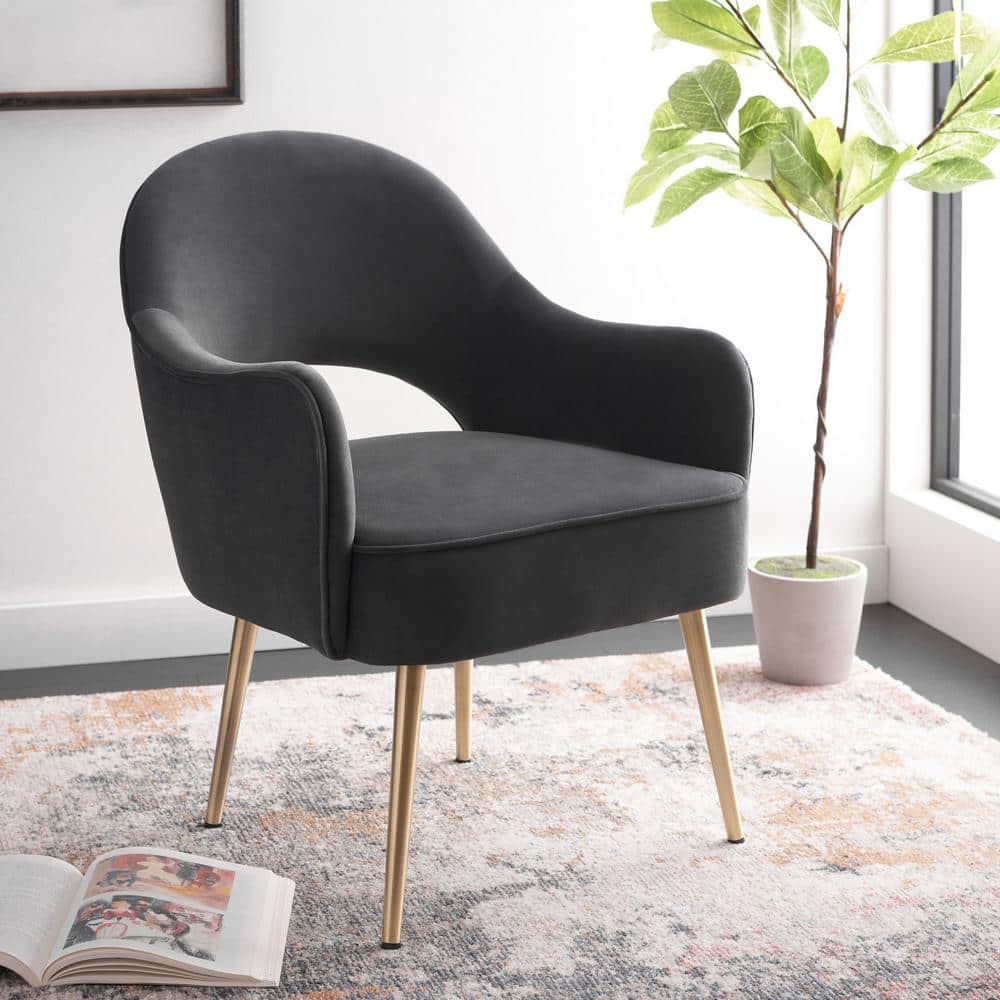 Dublyn Black Velvet Accent Chair with Gold Legs
