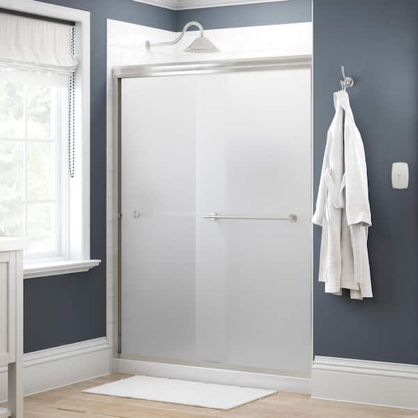 Delta Traditional 59-3/8 in. W x 70 in. H Semi-Frameless Sliding Shower Door in Nickel with 1/4 in. Tempered Frosted Glass