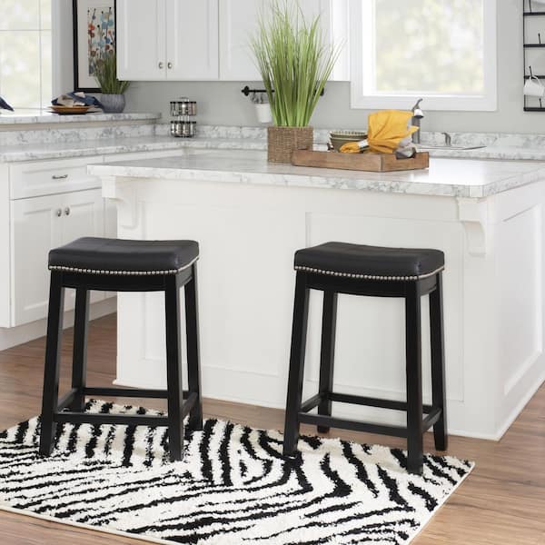 Concord 26.5 in. Black Backless Wood Counter Stool with Black Faux Leather Seat Set of 2