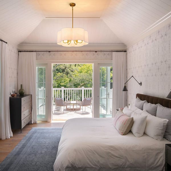 Elowen 24 in. 6-Light Brushed Gold Drum Chandelier with White Fabric Shade