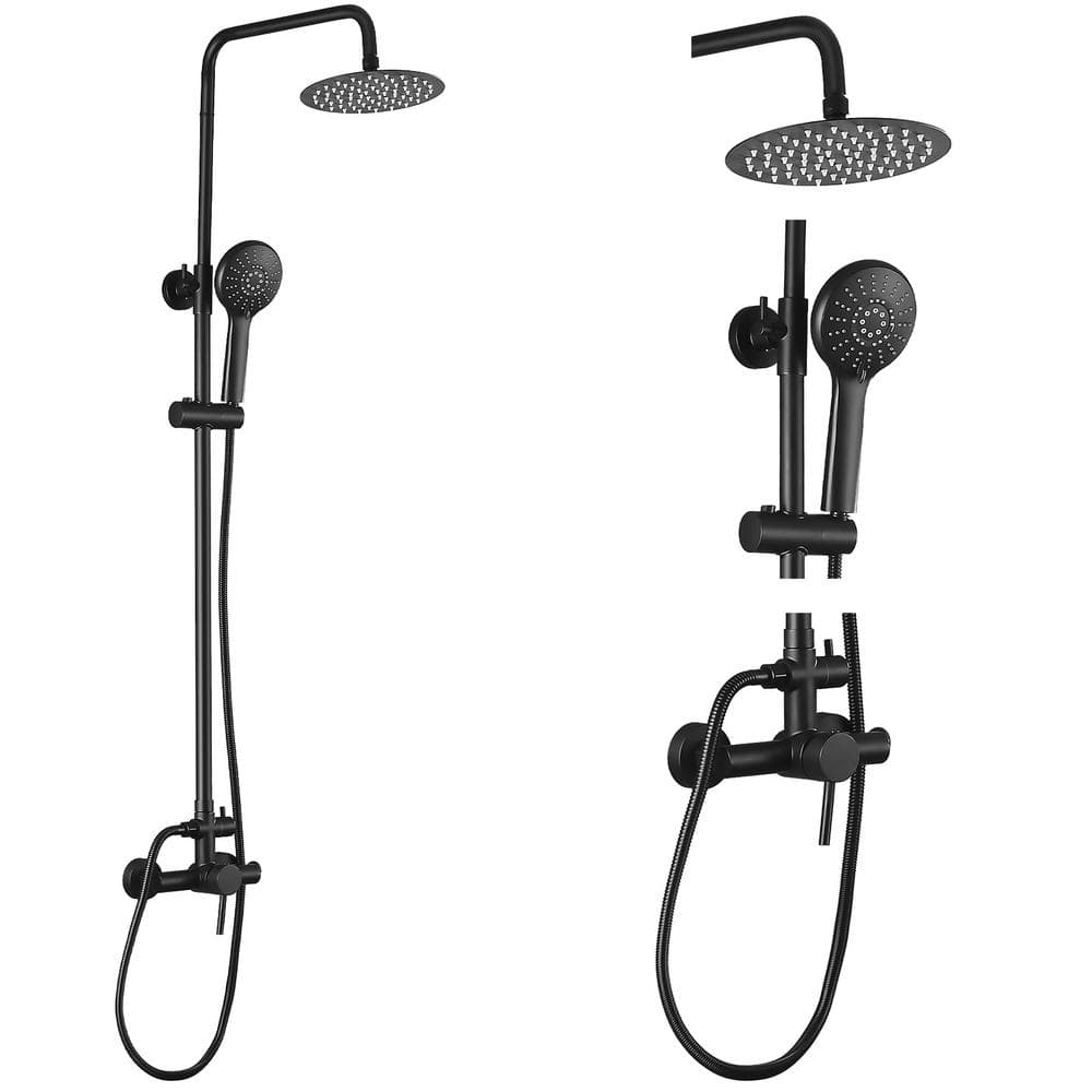 2-Spray Outdoor Wall Bar Shower Kit 8 in. Round Rain Shower Head with Hand 