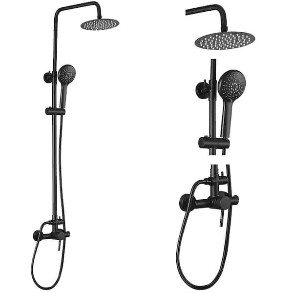 AKLFGN 2-Spray Outdoor Wall Bar Shower Kit 8 in. Round Rain Shower Head with Hand Shower in Matte Black