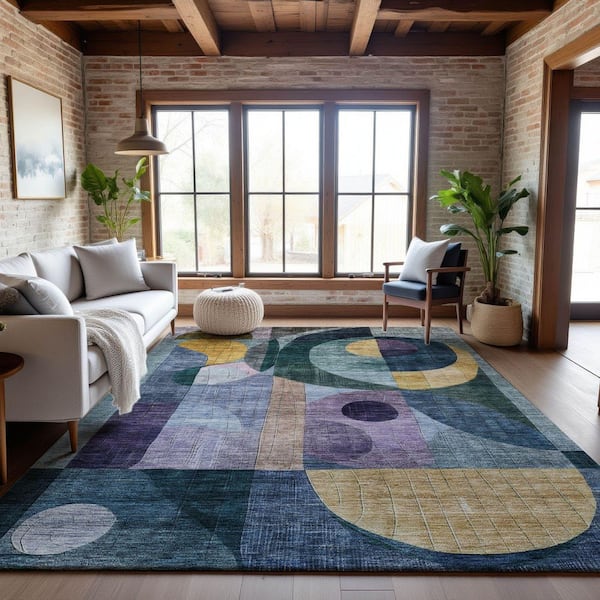 Mayfield Premium Machine Washable Abstract AMF1118 Blue 9 ft. x 12 ft. Area Rug