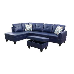 StarHomeLiving 25 in. W 3-piece Leather L Shaped Sectional Sofa in Blue