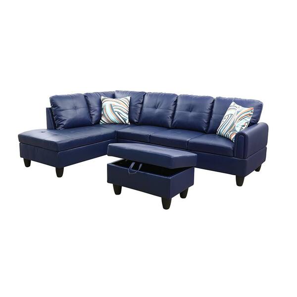 Star Home Living StarHomeLiving 25 in. W 3-piece Leather L Shaped Sectional Sofa in Blue