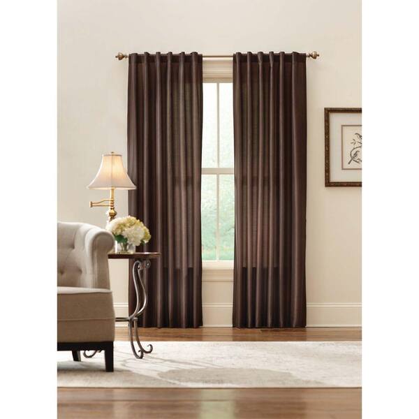 Home Decorators Collection Sheer Brown Faux Silk Lined Back Tab Curtain - 52 in. W x 84 in. L