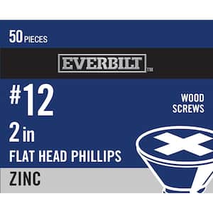 #12 x 2 in. Phillips Flat Head Zinc Plated Wood Screw (50-Pack)