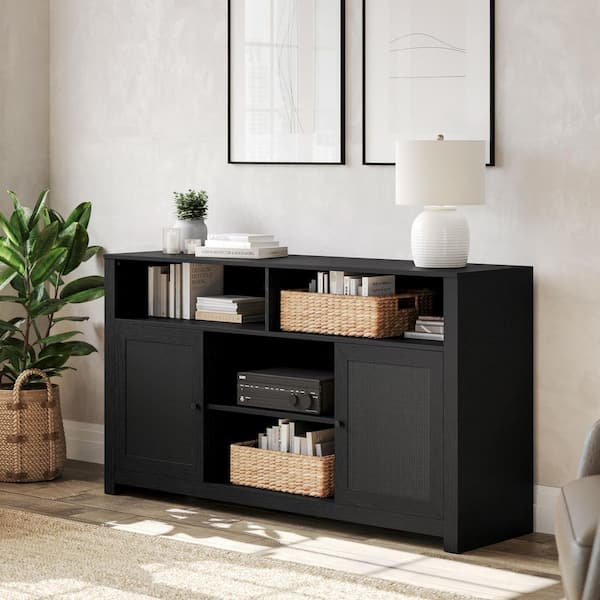 Malaki Black TV Stand Entertainment Center Fits TV's 55 to 64 in. with 2 Soft Close Doors and Adjustable Center Shelf