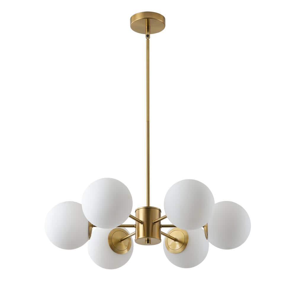 25.2 in. Modern 6-Light Gold Globe Chandelier Sputnik Hanging Light with Mi