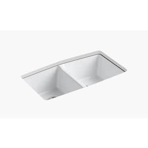 Brookfield Undermount Cast Iron 33 in. 5-Hole Double Bowl Kitchen Sink in White