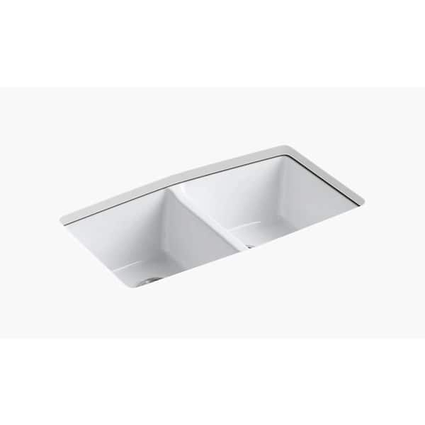 KOHLER Brookfield Undermount Cast Iron 33 in. 5-Hole Double Bowl Kitchen Sink in White