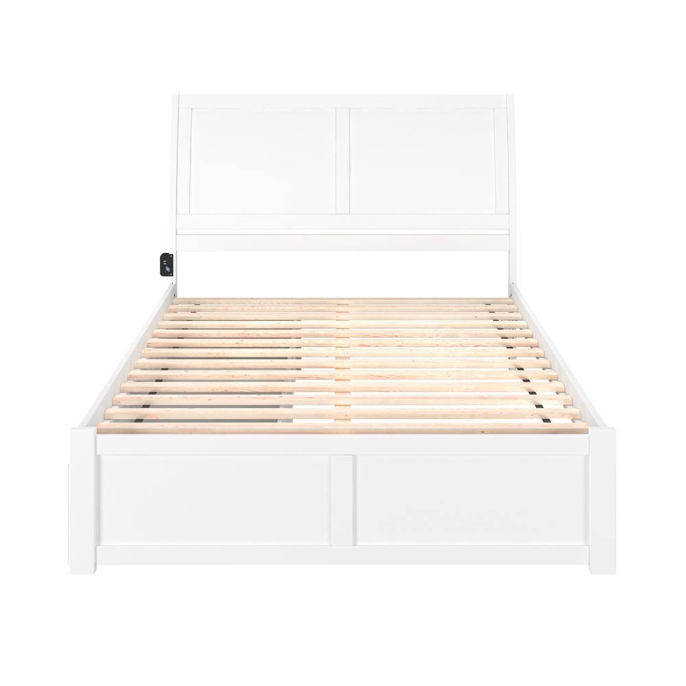 White Queen Wood Platform Bed with Storage Drawers