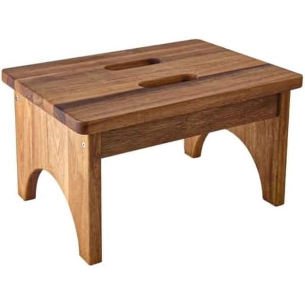 Unbranded Wooden 1-Step Stool 9 Reach Acacia Wood Heavy Duty Foot Stool for High Beds and Kitchen Supports 550 lbs.