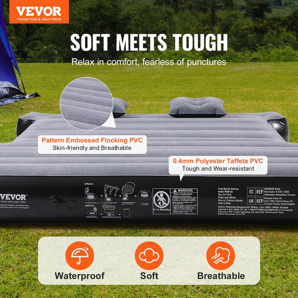 Gray and Black Inflatable Truck Bed Air Mattress with Pump
