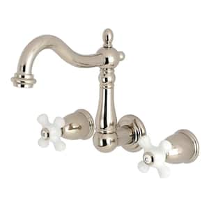 Heritage 2-Handle Wall Mount Bathroom Faucet in Polished Nickel