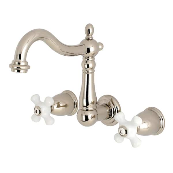 Kingston Brass Heritage 2-Handle Wall Mount Bathroom Faucet in Polished Nickel