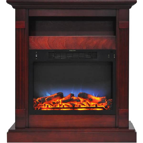 Cambridge Sienna 34 in. Freestanding Electric Fireplace with Storage Shelf and LED Multicolor Flame Insert with Logs in Cherry