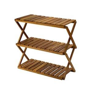 27.5 in. H Foldable Indoor/Outdoor Brown Wooden Plant Stand Shoe Rack (3-Tiered)