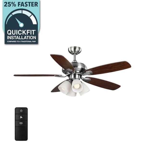 Hollis 52 in. Indoor LED Brushed Nickel Dry Rated Ceiling Fan with 5 Reversible Blades, Light Kit and Remote Control