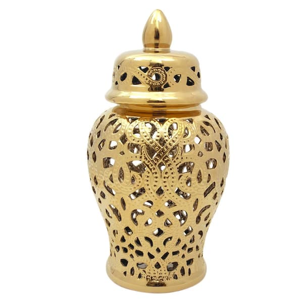 Red Lantern 18 in. Spiral Lattice Temple Jar - Gold