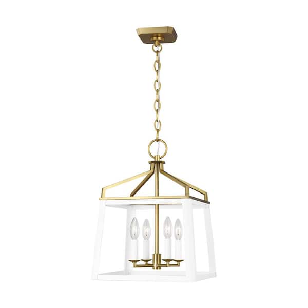 Generation Lighting Carlow 13.5 in. W x 18.375 in. H 4-Light Matte White Indoor Dimmable Medium Lantern Chandelier with No Bulbs Included