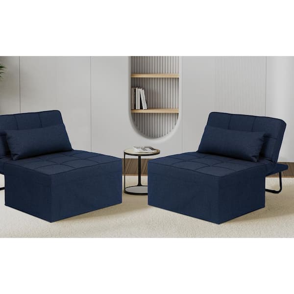 4-in-1 Sofa Bed, 37.4 in. Multi-Function Folding Ottoman Navy Blue
