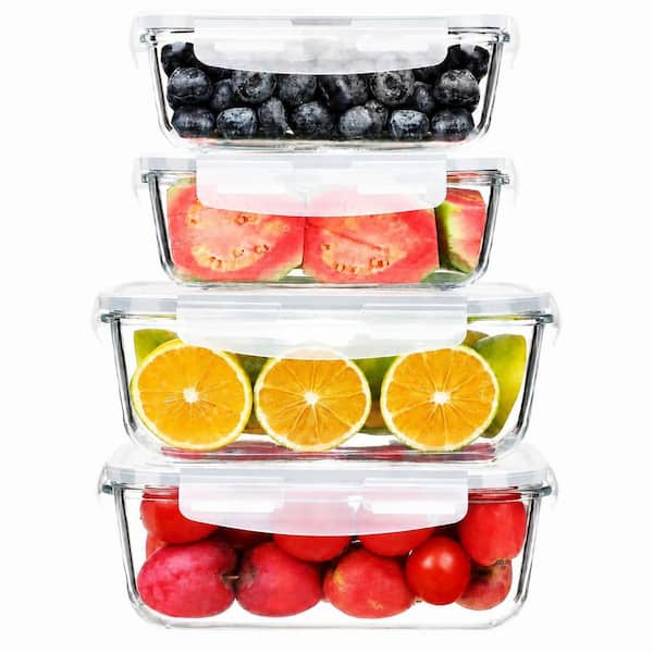 Gray Glass Food Storage Containers Set with Airtight Lids, 4 Pack for Meal Prep, Freezer and Oven Safe