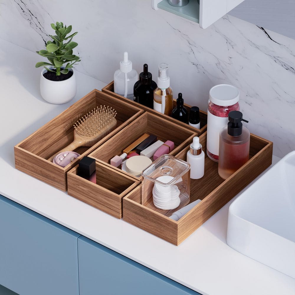 Seville Classics 10-Piece Acacia Wood Pantry Storage Organizer Box