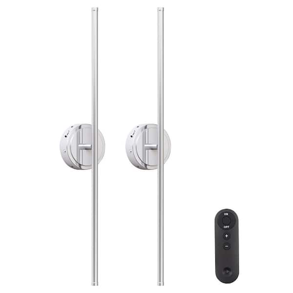 28 in. Chrome Wireless Lights with Remote 350° Rotation Wall Sconces Set of 2