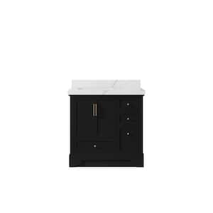 Alys 36 in. W x 22 in. D x 36 in. H Left Offset Single Sink Bath Vanity in Black with 2 in. Calacatta Laza qt Top