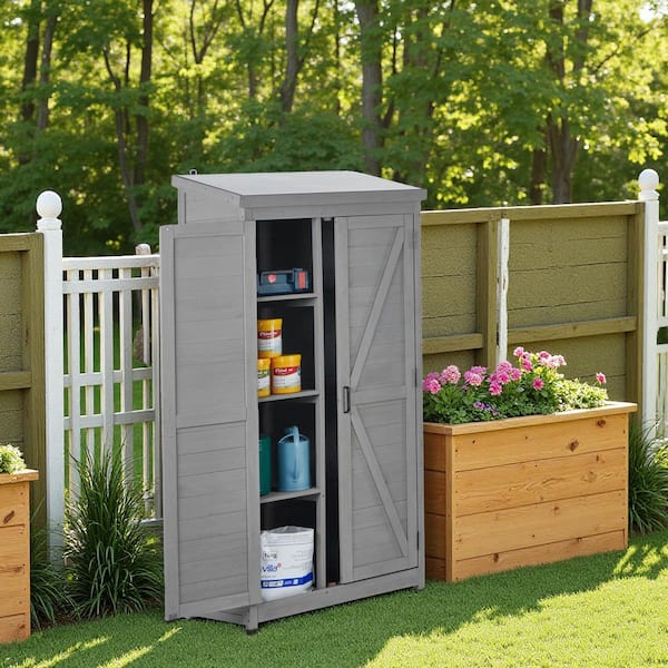 33.5 in. W x 20.5 in. D x 68.5 in. H Gray Wood Outdoor Storage Cabinet, Garden Storage Shed