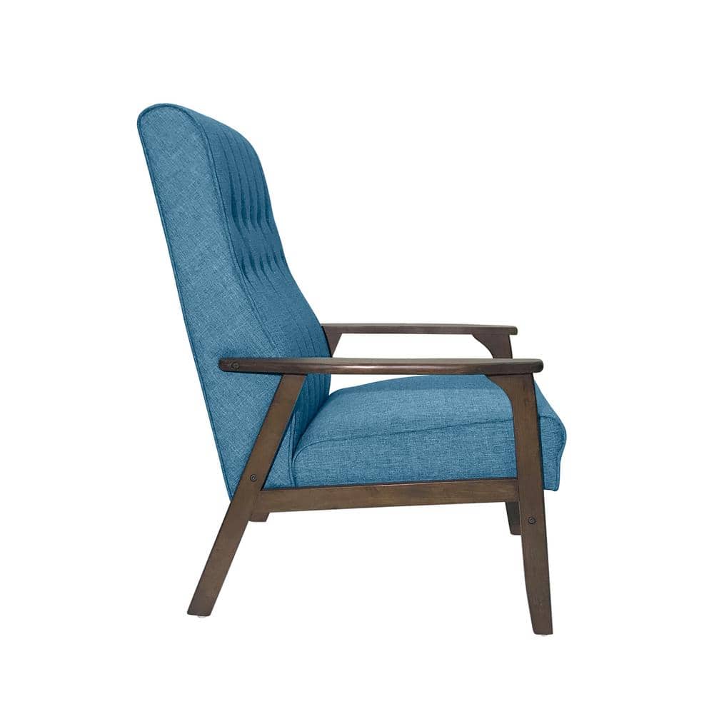 Blue Upholstered Tufted Back Accent Chair with Walnut Rubberwood Legs